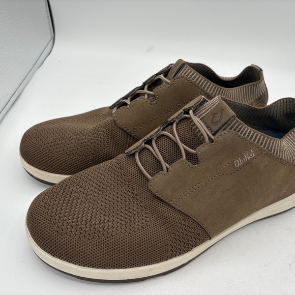 Olukai Makia Ulana Kai Brown Leather and Mesh Knit Shoes Mens Size 10 - Picture 5 of 15